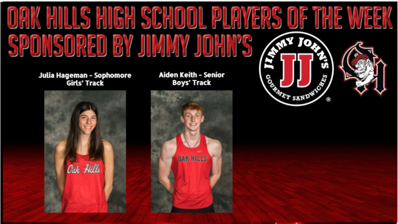 Jimmy John's Players of the Week, Aiden Keith Boy's Track and Julia Hageman Girl's Track